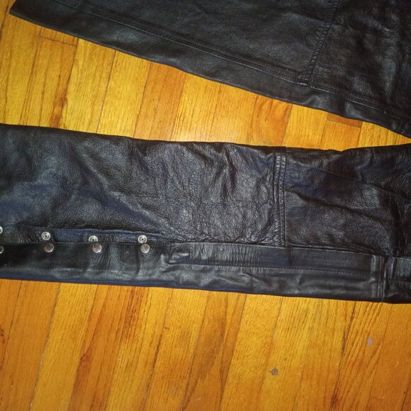 THE LEATHER WORKS Black Leather Chaps Size Men's XL Snap/Zip/Buckle/Laces - Picture 5 of 13